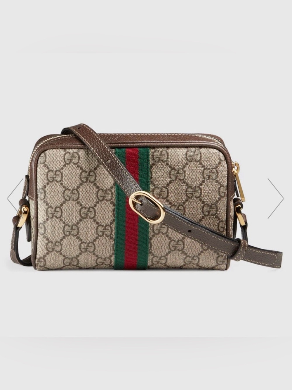 Gucci Beige GG Supreme Canvas Mini Crossbody Bag Brown Trim - Picture 2 of 16